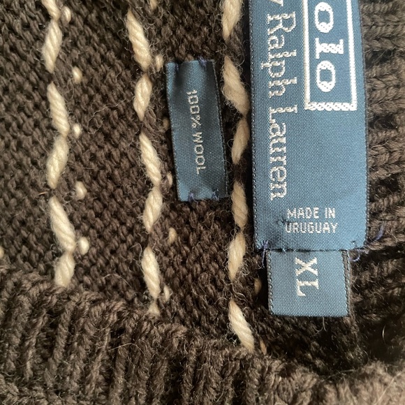 VTG Polo Ralph Lauren Wool Moose Intarsia Nordic Sweater XL Brown Charcoal Knit - Picture 6 of 9